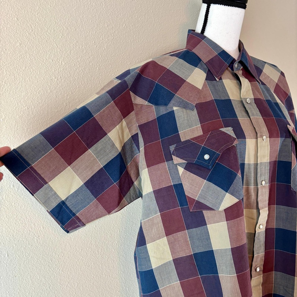 Ely Plains Western Shirt Plaid Short Sleeve Pearl Snap Front Mens XL Muted Tones - Picture 5 of 10